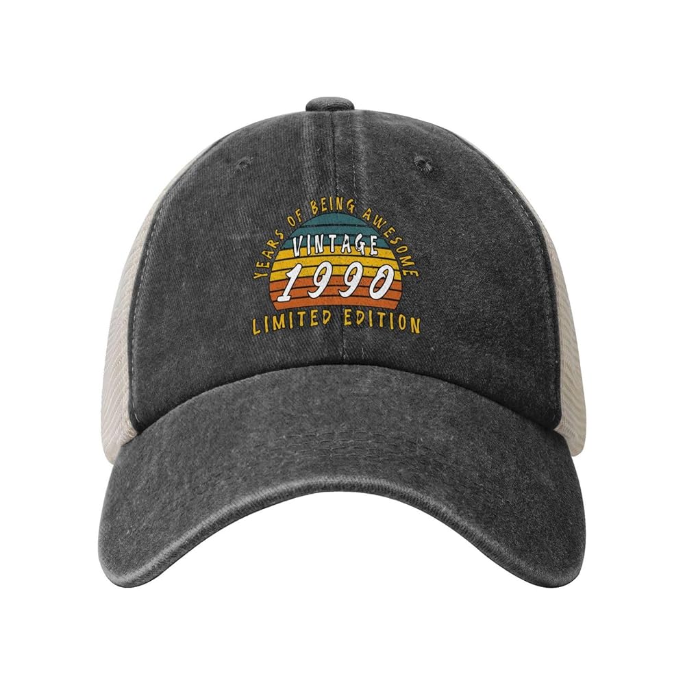 Vintage 1990 Birthday Trucker Hat High Crown Mesh Back,Denim